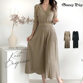 送料無料 プリーツニットワンピース ワンピ ワンピース ミモレ丈 ロング丈 ひざ丈 プリーツスカート ニットワンピ 長袖 かわいい 秋冬 無地 無地ワンピ ベルト 秋冬 ロングワンピ 大人 ハイゲージ 切り替え きれいめ 伸縮 フェミニン かわいいワンピ フレア タイト スリム