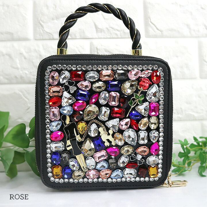 楽天市場】送料無料 ビジュー＆スタッズスクエアバッグ キラキラ デコ  