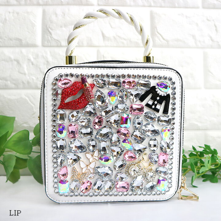 楽天市場】送料無料 ビジュー＆スタッズスクエアバッグ キラキラ デコ  