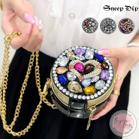 送料無料 サークルビジューミニバッグ キラキラ デコ 結婚式 パーティ ショルダーバッグ エナメル ビジュー サークル 丸 ミニバッグ レディース パーティーバッグ カラーストーン SneepDip レディース ゴージャス bag 合皮 2WAY フェミニン ファスナーバッグ ポーチ