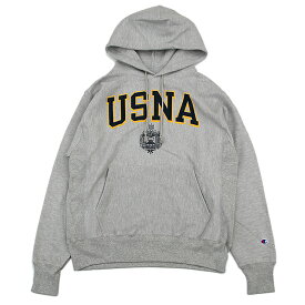 Champion USNA ISSUE OFFICIAL PRINT R/W HOODED SWEATチャンピオン Reverse Weave リバースウィーブ パーカー フード スウェット グレー 海軍兵学校 US NAVY ミリタリー プリント USA限定