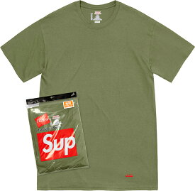 「Sale!」Supreme x Hanes Tagless Tee (2pack) Size:(M/L) OLIVEシュプリーム ヘインズ タグレス T-Shirt 2枚セット オリーブ 半袖 クルーネック カットソー 2206ss