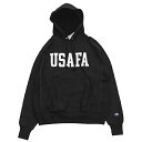 期間限定シーズン前特価！Champion 「USAFA ISSUE OFFICIAL PRINT」 R/W HOODED SWEAT CS3051 BLACK WHITEチャンピオン Reverse Weave リバースウィーブ パーカー フード スウェット ブラック ホワイト 空軍士官学校 US Air Force ミリタリー プリント USA限定
