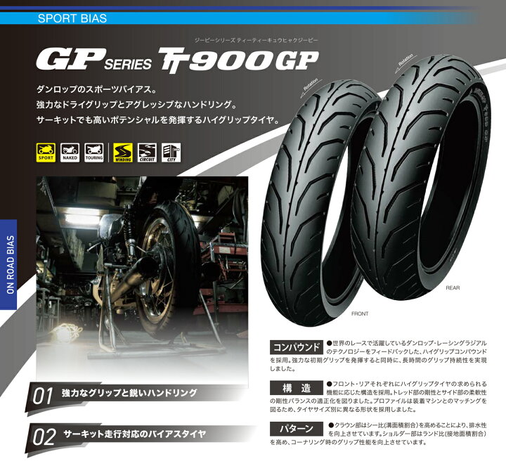 楽天市場】[正規品]ダンロップ GP SERIES TT900GP 90/90-18M/C 51H 