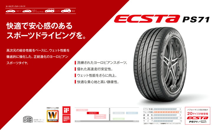 楽天市場】クムホタイヤ エクスタPS71【215/50R17 95W XL】KUMHO ECSTA 