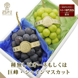 [ぶどう2種合計約1000g・指定日配送可]高級ぶどう食べ比べセット シャインマスカット 種なしピオーネもしくは巨峰 種なしぶどう 渋谷西村 詰め合わせ フルーツギフト 内祝 お見舞い お供え 果物 高級フルーツ 高級 贈答 贈り物 退院祝 産地厳選 秋の味覚 送料無料