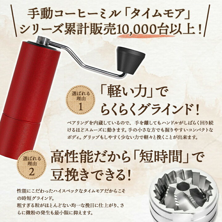 楽天市場】コーヒーミル 手動 タイムモア C3 レッド ブラシ・収納袋 