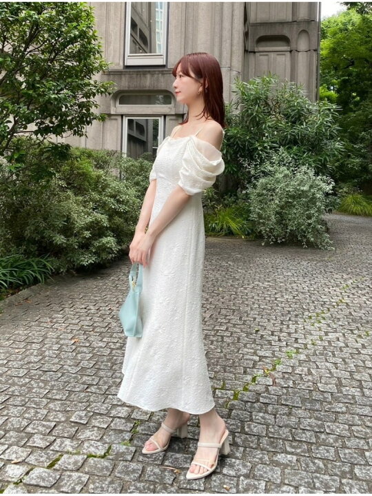 スナイデルオフショルシアーレイヤードデザインワンピース - 長袖・七分丈