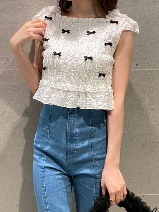 楽天市場】【SALE／40%OFF】【WEB限定】リボンシャーリングTOPS SNIDEL 