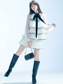 【SALE／30%OFF】ティアードラッフルミニドレス SNIDEL スナイデル ワンピース・ドレス ワンピース ブラック ホワイト【RBA_E】【送料無料】[Rakuten Fashion]