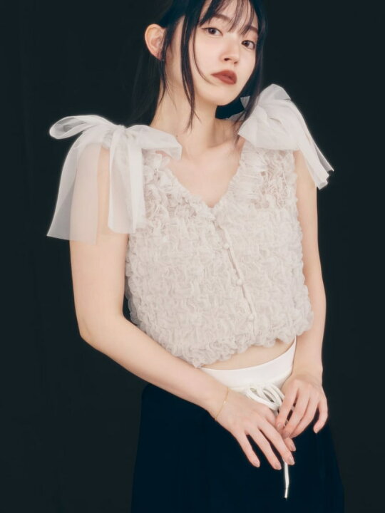 楽天市場】【SALE／50%OFF】チュールシャーリングクロップドトップス 