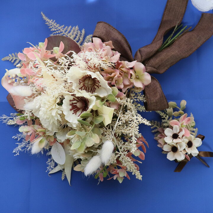 楽天市場】造花 花束 ブーケ ウエディングブーケ ブートニア セット 