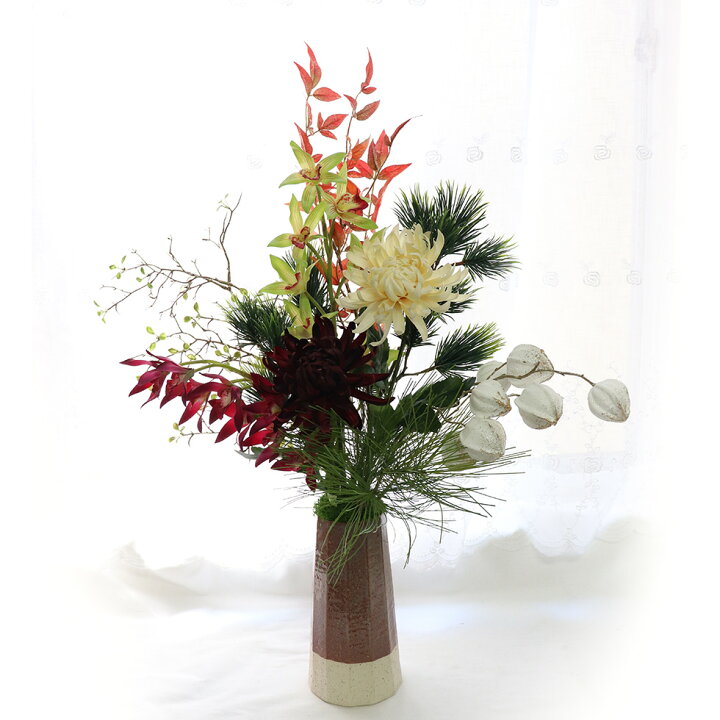 楽天市場 お正月アレンジメント 花 アーティフィシャルフラワー 造花 インテリア 正月 豪華 迎春 門松 華やか アレンジ お正月 お年賀 正月飾り 和風アレンジ 花 お正月アレンジ22 迎春 花ギフト サンクスブーケ
