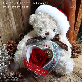 クリスマスプレゼント 2021 花 プリザーブドフラワー クリスマス ギフト 贈り物 くまちゃん テディベア　ハート 赤 クリスマス限定 「テディのハートの贈り物」