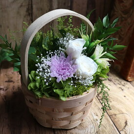 プリザーブドフラワー 仏花 初盆 お供え お盆 花 新盆 お悔やみ 花 白上がり お盆 プリザーブド 喪中見舞い メッセージ 命日 ブリザード 月命日 ペット 犬 お供え花 「お供えかご）」