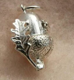 ラッキーパワーチャーム開運お守りに！スターリングシルバー925イギリス製シルバーチャームNo.039「どんぐり」オープンすると中に「りす」繁栄と成功運アップ！財運もget！ネックレス・ストラップ・ピアスに！資産価値のあるSV925