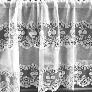メール便対応!織のあるオーガンジーにレースを重ねたロングサイズのカフェカーテンヨーロッパテイストのゴージャスなイメージ日差しを和らげる美しい陰影と窓辺のアクセントに140cm×60c