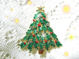 キラキラ輝くエナメルピンスメール便OK!クリスマスツリー発色のきれいなピンブローチワンポイントのクリスマスspecialコートやセーター挿し色にきれいなフォルムの粋なアクセント♪