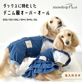 (次回入荷6月5日/予約開始5月中旬)デニムオーバーオール　名入れ 刺繍 ダックスサイズ のびのびストレッチデニム つなぎ 犬服　DOG dog ペット服 犬の服 ゆうパケット対応