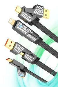 4 in 1 [dP[u Type-C/USB-A to Type-C/Lightning iPhone Android Ή yϋvAׂẴfoCXɑΉ[dP[uz Rɕϊ\ MFiF 65W }[dAiPhone16/15/14/13/12/ipad/Macbook/Galaxy/Nin