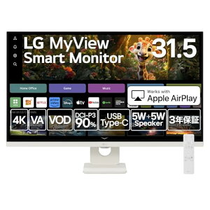 LG X}[gj^[ 32SR73U-W/LG MyView Smart Monitor / 31.5C` 4K / VA/webOS 23 / 10.7F\(8bit+FRC) / DCI-P3 90% / A`OA / 5W+5WXs[J[ / AirPlay2 / Miracast/USB-CiUSB PD 65W) / XfUC / 3