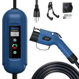 Qkcabo 1.6KW 電気自動車 充電ケーブル EV充電器 100V-125V、8A/10A/13A/15A 電流調整可能の家庭用自動車充電ガンSAE J1772急速PHEV/EV 充電ケーブル付き、電気自動車用ポータブル充電器、7.5メートル