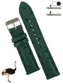 [vinacreations] 20mm グリーン オーストリッチ革腕時計ベルト クイックリリース 本革交換用時計バンド 腕首バックル付き手作りメンズ DH-188-20MM