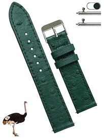 [vinacreations] 20mm グリーン オーストリッチ革腕時計ベルト 平らで薄いベルト クイックバネ棒 本革交換用時計バンド 腕首バックル付き クイックリリース 手作りメンズ DH-NO-188-20MM