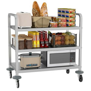 TCATEC サービスカート 配膳ワゴン 3段 ステンレス製 配膳車 耐荷重約150kg 75*40*83.5cm 組立式 ホイール付き キッチンカート サービスワゴン キッチンラック レストラン/ホテル/食堂など適用