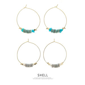 全品対象☆最大1000円クーポン配布中☆10/30まで ピアス フープピアス シェル風 天然石風 ストーン シンプル カジュアル サマー 夏 普段使い おしゃれ 大人 上品 耳飾り アクセサリー