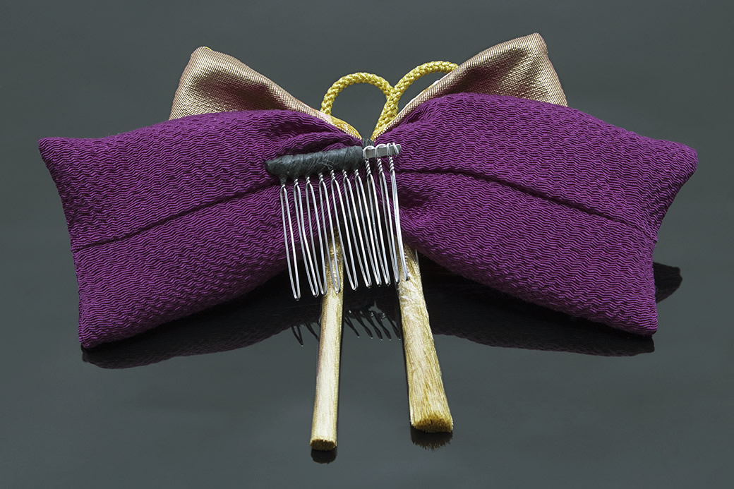 楽天市場】髪飾り リボン 紫色 パープル 金色 りぼん 房紐飾り 金襴 