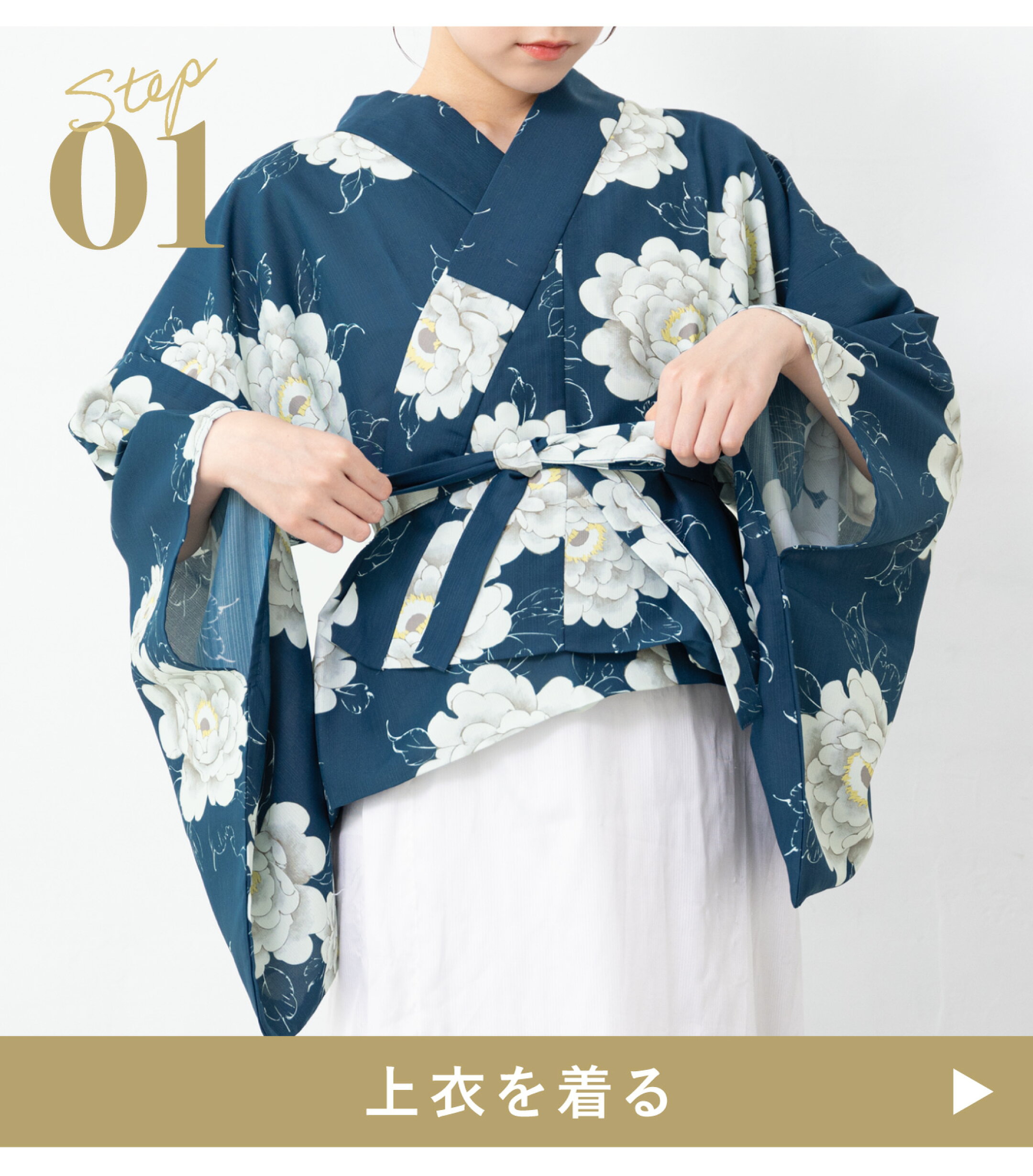 ステップ１、上衣を着る