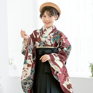 【100名限定20%OFFクーポン】最新作&人気商品☆10/24~30 【予約】袴セット 卒業式 小学生 女の子 ジュニア ネイビー 赤 白 黒 緑 菊 レッド 牡丹 花柄 floro 二尺袖 着物 13歳 ジュニア袴 着物セッ