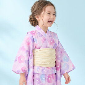 浴衣セット 女の子 子供 キッズ セット 浴衣 帯 くすみ 白 水色 ピンク 紫 金魚 水玉 朝顔 花柄 おしゃれ かわいい 兵児帯 腰紐付き floro 2026 夏 110 120 130 140 創美苑 送料無料