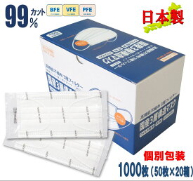 山陽物産 不織布マスク 個包装 1000枚 日本製 白色 無地 まとめ買い イベント配布 販促品 衛生的 呼吸しやすい 高機能 高性能フィルター 使い捨て 日本製マスク 国産マスク 持ち歩き　自社工場製造 50枚×20箱
