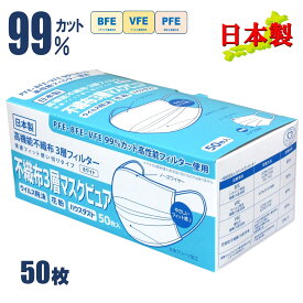 山陽物産 不織布マスク ピュア 50枚 日本製 白色 無地 立体プリーツ 柔らか ノーズワイヤー 呼吸しやすい 耳が痛くならない ふつうサイズ 形状保持力売れ筋 高機能 高品質 国産 使い捨て 快適フィット 花粉 50枚