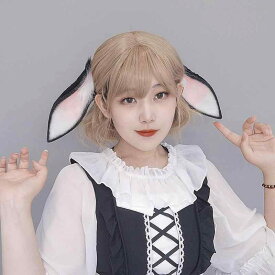 カチューシャ 男女兼用 かわいい もこもこ フェイクファー ぬいぐるみ風 ハンドメイド コスプレ イベント たれ耳うさぎ うさ耳 ホワイト ピンク ブラック グレー ベージュ
