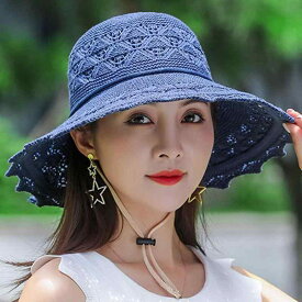 麦わら帽子 レディース 春夏 ストローハット 広つば UVカット 日よけ 紫外線対策 韓国風 リボン 波型デザイン アウトドア ビーチ リゾート 旅行 通気性 軽量 かわいい