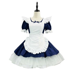 ワンピース レディース メイド服 ロリータ アリス風 クラシック 天使モチーフ かわいい 甘め ガーリー ネイビー ポリエステル素材 カフェ制服 コスプレ 仮装 イベント テーマパーク ハロウィン パーティー