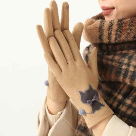手袋 レディース 女性用 秋冬 猫柄 刺繍 スマホ対応 タッチパネル対応 スエード調 厚手 裏起毛 防寒 保温 あったか 暖かい サイクリング グローブ 自転車 バイク 運転 通勤 通学 普段使い カジュアル シンプル 五本指