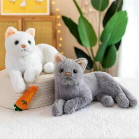 ぬいぐるみ 子猫 本物そっくり 寝そべり ふわふわ 短毛 PP綿 マスコット インテリア 置物 室内飾り 部屋飾り 白 黒 黄 グレー 癒し