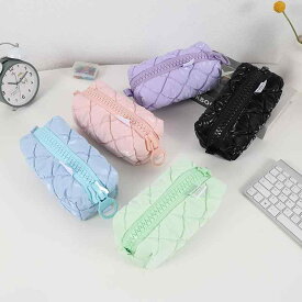 ペンケース 筆箱 レディース 学生用 韓国風 かわいい クリームカラー もちもち さわやか 大容量 ファスナー 文房具 化粧ポーチ 収納ポーチ レザー調 ピンク ブルー グリーン パープル ブラック