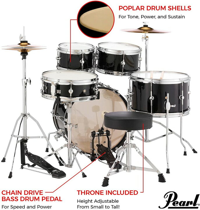 楽天市場】Pearl パール キッズ用 ドラムセット ROADSHOW JR. ブラック 