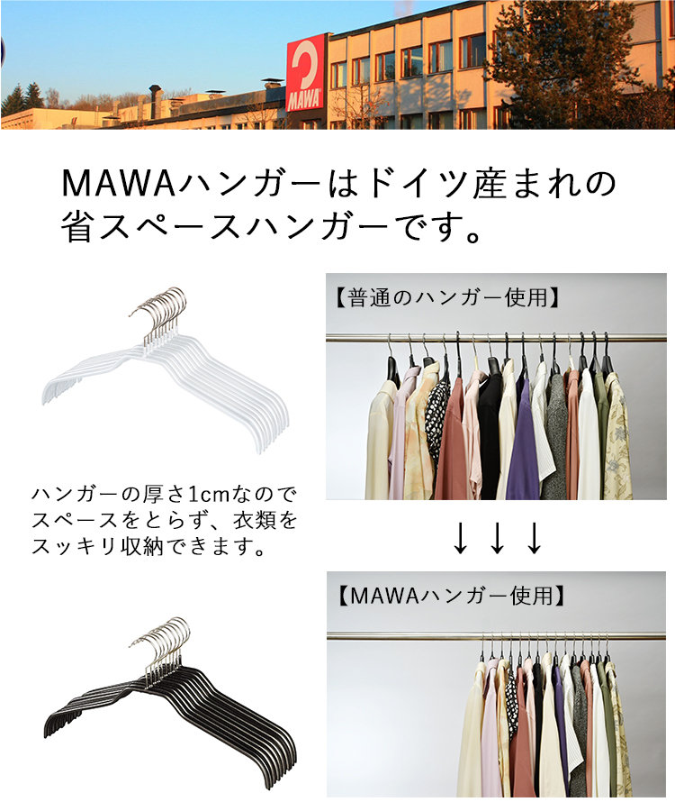 MAWA(マワ) すべり落ちないハンガー 人体ハンガー10本組 ホワイト 120238