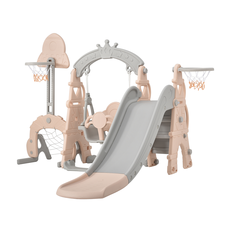 滑り台 すべり台 ブランコ 室内 バスケットボール サッカーゴール 遊具 室内遊具 大型遊具【ピンク×グレー】 | sobuy.shop