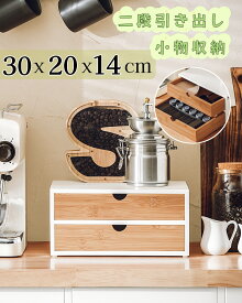 SoBuy 卓上収納 引き出し付き カトラリーケース 収納ボックス 2段式 小物入れ 竹製 幅30×奥行き20×高さ14cm 北欧 おしゃれ 電話台 小物整理 カプセルホルダーケース 卓上キャビネット (FRG180-WN)