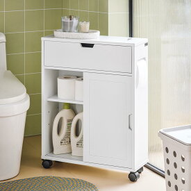 SoBuy トイレラック トイレ 収納 トイレ収納ラック スリム 薄型 隙間収納 幅52 キャスター付き ブラシ収納 トイレットペーパーストッカー 北欧 おしゃれ すきま収納 スリム トイレ 棚