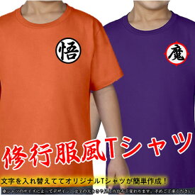 ■修行服風Tシャツ■オリジナルTシャツ■綿100％■サイズ90cm〜4L■オレンジ/紫■半袖■おもしろTシャツ■出産祝い、お誕生祝い■兄弟、姉妹、親子で！、ドラゴンボール、悟空