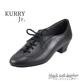 シューファクトリー・ブンゾー（栗林製靴店）【KURRY Jr.】ブラックソフトレザー／3．5cmタップヒール／ジュニアシューズ