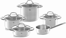 フィスラー (Fissler) 鍋セット サンフランシスコ セットC (両手鍋/片手鍋/液ダレしない) 中身が見えるガラス蓋と便利な目盛り付き (無水調理/IH対応) シルバー 040-113-05-000